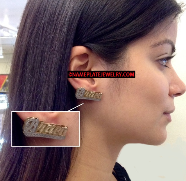 14k Gold Overlay double plate name earring/stud/PERSONALIZED